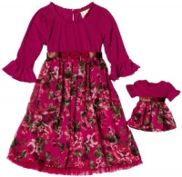 Dollie & Me Girls 2-6x Jersey Chiffon Mesh Dress, Berry, 6X Dollie & Me Girls 2-6x Jersey Chiffon Mesh Dress, Berry, 6X