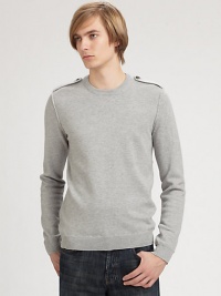 Classic crew tailored in fine wool and cotton and fashioned with unexpected military-inspired details.CrewneckShoulder epaulettesRibbed collar, cuffs and hem50% wool/50% cottonDry cleanImported Classic crew tailored in fine wool and cotton and fashioned with unexpected military-inspired details.CrewneckShoulder epaulettesRibbed collar, cuffs and hem50% wool/50% cottonDry cleanImported