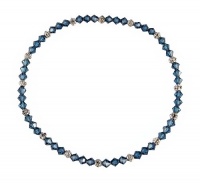 Anklet - A67 - Stretch - 4mm Swarovski (tm) Crystal and Silver Tone Heishi Beads ~ Montana (Denim) Blue