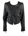 Free People Womens Cropped Faux Leather Motorcycle Jacket