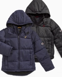 He can double down on warmth for winter with this heavy coat from Nautica. He can double down on warmth for winter with this heavy coat from Nautica.