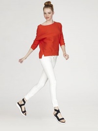 The sleek straight-leg silhouette you love in dazzling white denim.THE FITFitted through hips and thighsRise, about 8Inseam, about 31THE DETAILSZip flyFive-pocket style72% cotton/28% polyesterMachine washMade in USA of imported fabricModel shown is 5'10 (177cm) wearing US size 4. The sleek straight-leg silhouette you love in dazzling white denim.THE FITFitted through hips and thighsRise, about 8Inseam, about 31THE DETAILSZip flyFive-pocket style72% cotton/28% polyesterMachine washMade in USA of imported fabricModel shown is 5'10 (177cm) wearing US size 4.