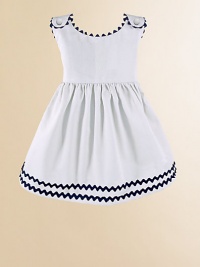 An adorable look for a picnic or a portrait in lightweight cotton piqué with vibrant rick rack trim. Covered button shoulder closures High waist Cotton; machine wash Made in USA FOR PERSONALIZATION Select a quantity, then scroll down and click on PERSONALIZE & ADD TO BAG to choose and preview your personalization options. Please allow 2 to 3 weeks for delivery. An adorable look for a picnic or a portrait in lightweight cotton piqué with vibrant rick rack trim. Covered button shoulder closures High waist Cotton; machine wash Made in USA FOR PERSONALIZATION Select a quantity, then scroll down and click on PERSONALIZE & ADD TO BAG to choose and preview your personalization options. Please allow 2 to 3 weeks for delivery.