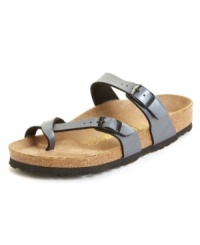 A classic Birkenstock style everyone needs in their closet.  Birkenstock's Mayari sandals feature Birko-Flor, a man-made material exclusive to Birkenstock that has a leather-like appearance and soft felt lining for comfort.  The footbed features an arch support and a deep heel cup for great fit.