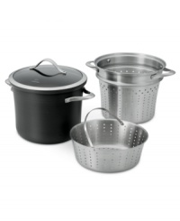 From pasta to veggies to slow-simmered stews, the Calphalon Contemporary nonstick multi-pot delivers versatility in the kitchen. Made of hard-anodized aluminum, the main stock pot is perfect for use on its own, but does even more when paired with one of the stainless steel inserts. Lifetime warranty. From pasta to veggies to slow-simmered stews, the Calphalon Contemporary nonstick multi-pot delivers versatility in the kitchen. Made of hard-anodized aluminum, the main stock pot is perfect for use on its own, but does even more when paired with one of the stainless steel inserts. Lifetime warranty.
