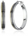 Anne Klein Mixed Metal Gold-Tone Plated and Hematite-Color Hoop Earrings