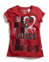 GUESS Kids Girls New York & Los Angeles V-Neck Tee &a, RED (16)