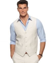 This herringbone vest from Calvin Klein with have you looking like a high roller. This herringbone vest from Calvin Klein with have you looking like a high roller.