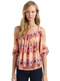 THE LOOKMulticolored oval printScoopneckCutout shouldersThree-quarter length sleeves with elastic cuffsCurved hemTHE FITAbout 25 from shoulder to hemTHE MATERIALSilkCARE & ORIGINDry cleanMade in USAModel shown is 5'8 (172½cm) wearing US size Small. THE LOOKMulticolored oval printScoopneckCutout shouldersThree-quarter length sleeves with elastic cuffsCurved hemTHE FITAbout 25 from shoulder to hemTHE MATERIALSilkCARE & ORIGINDry cleanMade in USAModel shown is 5'8 (172½cm) wearing US size Small.