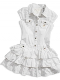 GUESS Kids Girls Big Girl Shirtwaist Tiered Dress, WHITE (10/12) GUESS Kids Girls Big Girl Shirtwaist Tiered Dress, WHITE (10/12)