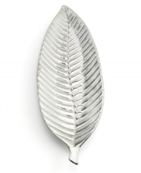 Look to nature for inspiration. Made of sturdy earthenware with an incredible silver glaze, the Lily leaf platter from Laurie Gates' collection of serveware and serving dishes creates a beautiful meal out of whatever you're serving. (Clearance)