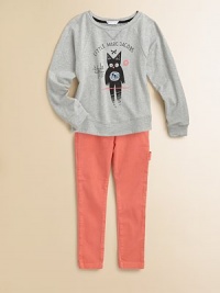 Sweatshirt styling in a lightweight French terry top, adorably adorned with a surprised mouse-consuming cat on the front.Banded round neckline with V insertLong raglan sleeves with band cuffsBanded bottom97% viscose/3% elastaneMachine washImported Sweatshirt styling in a lightweight French terry top, adorably adorned with a surprised mouse-consuming cat on the front.Banded round neckline with V insertLong raglan sleeves with band cuffsBanded bottom97% viscose/3% elastaneMachine washImported