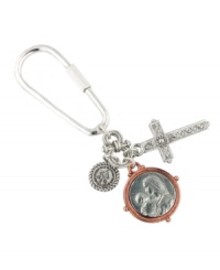 Show your devotion in divine style. Vatican key chain features a crucifix, Madonna and child, and The Vatican Library Collection charms set in silver tone and rose gold tone mixed metal. Approximate length: 4 inches. Show your devotion in divine style. Vatican key chain features a crucifix, Madonna and child, and The Vatican Library Collection charms set in silver tone and rose gold tone mixed metal. Approximate length: 4 inches.