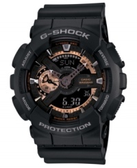 A shock to the system of boring sport watches, this G-Shock analog-digital watch pairs functionality with fashion. A shock to the system of boring sport watches, this G-Shock analog-digital watch pairs functionality with fashion.