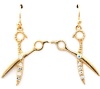 Trendy Sparkling Clear Crystal Scissors Barber Shears Charms Dangle Earrings Gold Plating