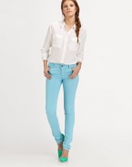 Your favorite hue of ultra-skinny stretch denim, cropped above the ankle for a retro fit.THE FITSlim fitStraight legRise, about 7Inseam, about 33THE DETAILSZip flyFive-pocket style86% cotton/11% polyester/3% spandexMachine washMade in USAModel shown is 5'10 (177cm) wearing US size 2.