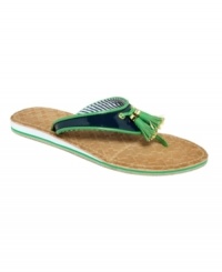 Bright tassels make Tommy Hilfiger's Sidney wedge thongs a festive footwear choice. Bright tassels make Tommy Hilfiger's Sidney wedge thongs a festive footwear choice.