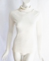 INC International Concepts Womens Ivory Ribbed Long Sleeve Turtleneck Top L