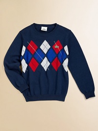 Traditional argyle and a classic, understated silhouette define this must-have layer shaped with ribbed detailing and rendered in a soft cotton and wool blend.CrewneckLong sleevesCrocodile logo detailRib-knit collar, cuffs and hem70% cotton/30% woolDry cleanImported Traditional argyle and a classic, understated silhouette define this must-have layer shaped with ribbed detailing and rendered in a soft cotton and wool blend.CrewneckLong sleevesCrocodile logo detailRib-knit collar, cuffs and hem70% cotton/30% woolDry cleanImported