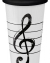 Konitz Treble Clef On White 12-Ounce Travel Mugs and Silicon Lid, Assorted Colors, Set of 2