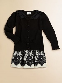 A charming cardi finished with cozy ribbed details, grosgrain-covered buttons and a luxe scalloped lace collar.Embellished collarLong sleeves with ribbed cuffsFront button placketRibbed hem78% viscose/22% polyesterHand washImportedPlease note: Number of buttons may vary depending on size ordered. A charming cardi finished with cozy ribbed details, grosgrain-covered buttons and a luxe scalloped lace collar.Embellished collarLong sleeves with ribbed cuffsFront button placketRibbed hem78% viscose/22% polyesterHand washImportedPlease note: Number of buttons may vary depending on size ordered.