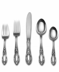 Inspiration for this ornate sterling flatware by Towle comes from the shields carried by knights and so it is named for the most famous crusader of all, Richard, the Lion Hearted. Once again, Towle reveals a penchant for creating extraordinary place settings for your most important occasions. Includes an oversized fork and knife. Inspiration for this ornate sterling flatware by Towle comes from the shields carried by knights and so it is named for the most famous crusader of all, Richard, the Lion Hearted. Once again, Towle reveals a penchant for creating extraordinary place settings for your most important occasions. Includes an oversized fork and knife.