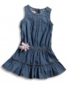 GUESS Kids Girls Little Girl Dress with Chiffon Flower, INDIGO (4)