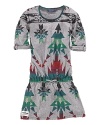 The essential T-shirt dress in cotton jersey is updated in a soft heathered design with a Southwestern-inspired print and drawstring waist.