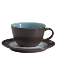 Handsome and understated, this Sienna teacup features a matte mocha surface and glazed turquoise interior for smart-casual style with your coffee or tea. Handsome and understated, this Sienna teacup features a matte mocha surface and glazed turquoise interior for smart-casual style with your coffee or tea.