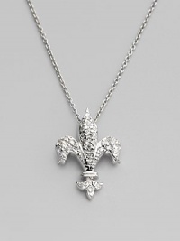 From the Tiny Treasures Collection. The graceful symbol of the French monarchy sheds some royal light everywhere, in dazzling diamonds and 18k gold. Diamonds, 0.18 tcw 18k white gold Chain length, about 18 Pendant length, about ¾ Lobster clasp Made in Italy