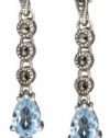 Judith Jack Sterling Silver with Marcasite and Blue Topaz Dbl Drop Earrings