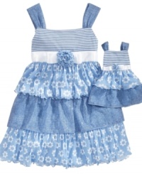 Quirky contrast gives this dress from Sweet Heart Rose appeal. A combination of flowers and stripes give her and her best doll friend a playful look she'll love. (Clearance) Quirky contrast gives this dress from Sweet Heart Rose appeal. A combination of flowers and stripes give her and her best doll friend a playful look she'll love. (Clearance)