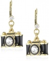 Betsey Johnson Royal Engagement Black Camera Drop Earrings