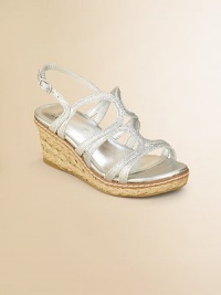 Sparkly straps on a rope-covered wedge combine the rustic and the glamorous.Glitter fabric upperBuckle strapRope-covered wedge heel with rubber soleFaux leather liningImported Sparkly straps on a rope-covered wedge combine the rustic and the glamorous.Glitter fabric upperBuckle strapRope-covered wedge heel with rubber soleFaux leather liningImported