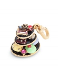 Deliciously chic. Juicy Couture's decadent charm is crafted in gold tone mixed metal with colorful epoxy and a vibrant mix of multicolored, round-cut acrylic and glass stones. Approximate length: 2 inches.