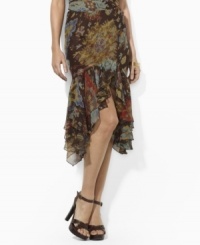 Lauren by Ralph Lauren's flowing silk georgette skirt is crafted with two ruffled tiers for feminine, fluid movement. Lauren by Ralph Lauren's flowing silk georgette skirt is crafted with two ruffled tiers for feminine, fluid movement.
