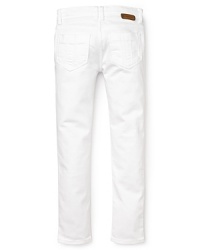 In bright white, these slim fit Burberry jeans add crisp summer style to exciting excursions. In bright white, these slim fit Burberry jeans add crisp summer style to exciting excursions.