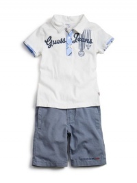 GUESS Plaid Polo and Shorts Set, WHITE (12M) GUESS Plaid Polo and Shorts Set, WHITE (12M)