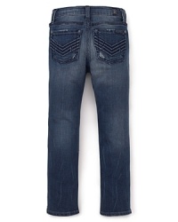 While he's way too young to ride a motorcycle, he can still rock these rebellious, slim-fitting hipster jeans in the meantime. While he's way too young to ride a motorcycle, he can still rock these rebellious, slim-fitting hipster jeans in the meantime.