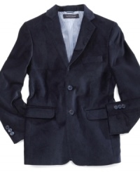 Your dapper dude will be strutting his stuff in this handsome blazer from Tommy Hilfiger. Your dapper dude will be strutting his stuff in this handsome blazer from Tommy Hilfiger.