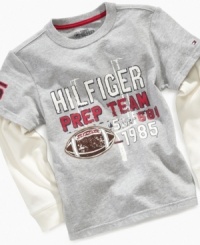 Your little quarterback will love this awesome layered football tee from Tommy Hilfiger. Your little quarterback will love this awesome layered football tee from Tommy Hilfiger.
