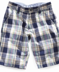 Tommy Hilfiger's plaid shorts call for classic polos or bold graphic tees for a fresh take on summertime preppy. Tommy Hilfiger's plaid shorts call for classic polos or bold graphic tees for a fresh take on summertime preppy.