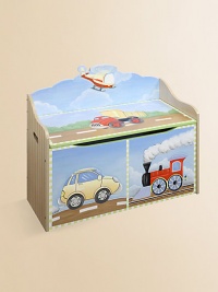 From the Transportation Collection. This sturdy, hand-painted chest will keep their toys organized in the most colorful way.Slow-close safety hinges on lid Side openings for carrying ease 32W X 26H X 15D Constructed of MDF ImportedRecommended for ages 3 and up Please note: Some assembly may be required. From the Transportation Collection. This sturdy, hand-painted chest will keep their toys organized in the most colorful way.Slow-close safety hinges on lid Side openings for carrying ease 32W X 26H X 15D Constructed of MDF ImportedRecommended for ages 3 and up Please note: Some assembly may be required.