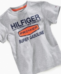 Fuel his style with this t-shirt from Tommy Hilfiger, with a sweet throwback style and faded graphics. Fuel his style with this t-shirt from Tommy Hilfiger, with a sweet throwback style and faded graphics.