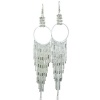 Glamorous Silver Tone Rhinestone and Beaded Fringe Dangle Fashion Circle Earrings, 5 Inches Long