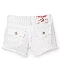 These sassy cut-off shorts are easy to pair with multiple tops and the frayed hem keeps her looking casually cool. These sassy cut-off shorts are easy to pair with multiple tops and the frayed hem keeps her looking casually cool.