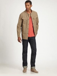 The ultimate modern shirt-jacket for work or play. Multi-pockets take care of business, while distinctive stand collar give this style a look of its own.Snap button frontStand collarChest flap pocketsAbout 30 from shoulder to hemCottonMachine washImported The ultimate modern shirt-jacket for work or play. Multi-pockets take care of business, while distinctive stand collar give this style a look of its own.Snap button frontStand collarChest flap pocketsAbout 30 from shoulder to hemCottonMachine washImported