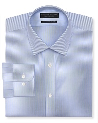A veritable classic: the banker's stripe shirt in crisp cotton. Updated with a modern fit for a contemporary silhouette, this tried-and-true dress shirt strengthens your professional wardrobe. A veritable classic: the banker's stripe shirt in crisp cotton. Updated with a modern fit for a contemporary silhouette, this tried-and-true dress shirt strengthens your professional wardrobe.