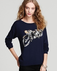 Rev up your sweater collection with this cool crewneck featuring an authentic motorcycle print that's parked front and center. Rev up your sweater collection with this cool crewneck featuring an authentic motorcycle print that's parked front and center.