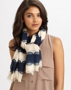Lace stripes and that unmistakable logo detail this soft scarf with eyelash fringe hem.35 X 73ViscoseDry cleanImported